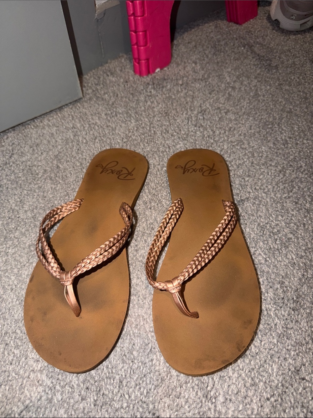 Roxy Women's Braided Thong Sandals in Rose Gold Metallic
